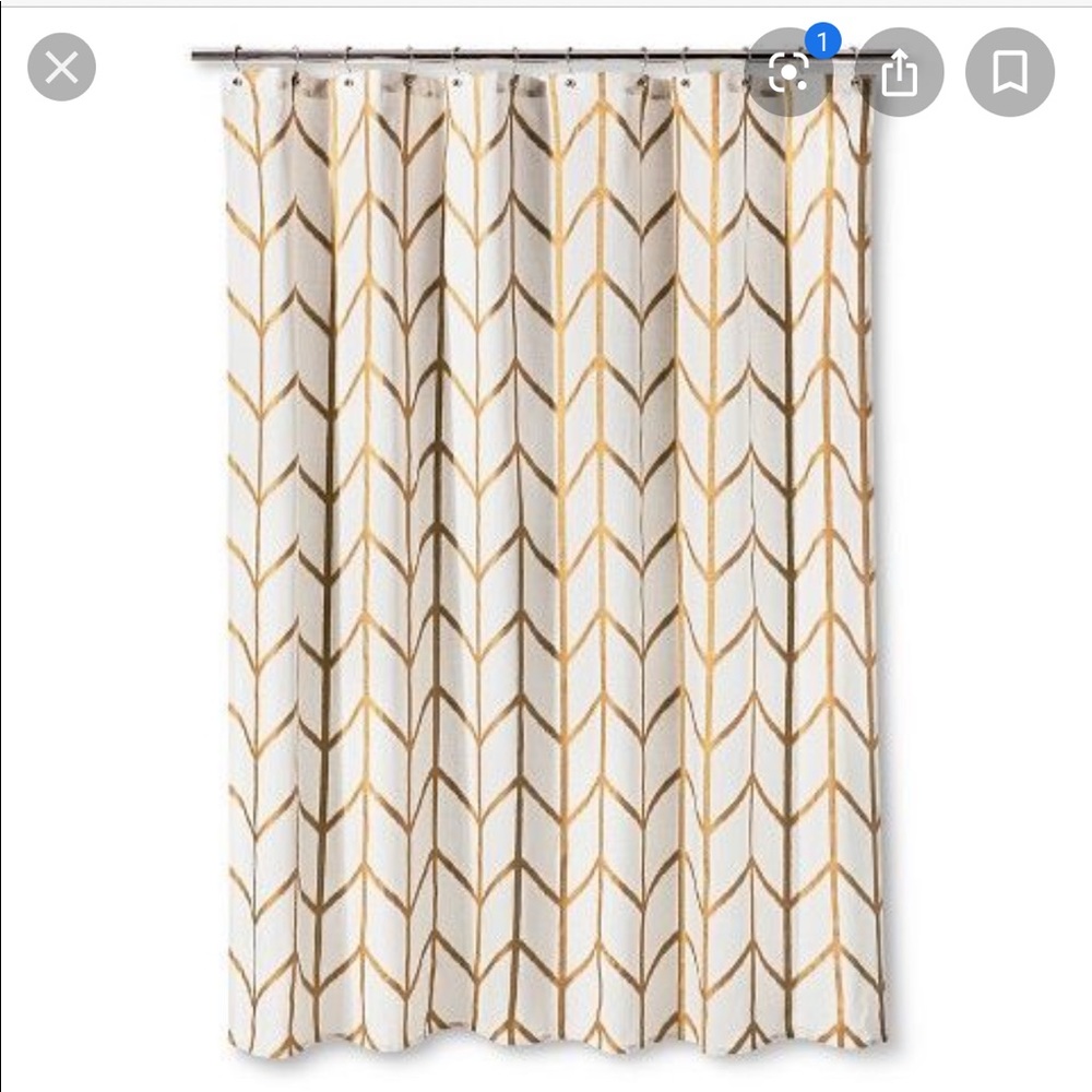 Gold and white shower curtain